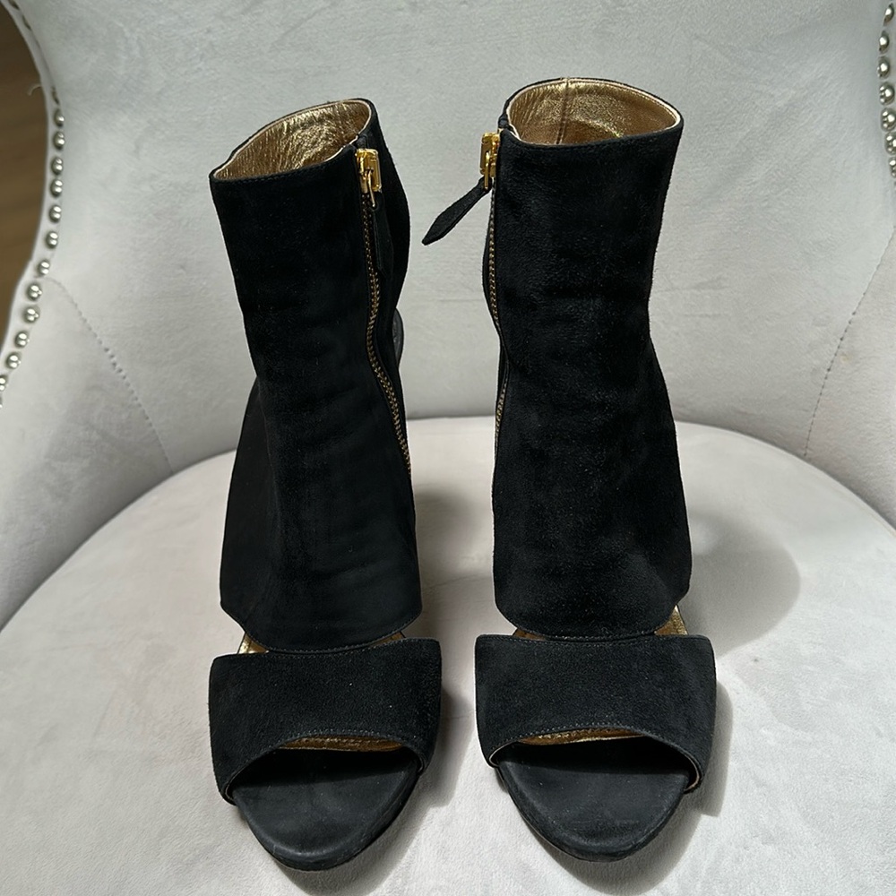 Miu Miu Black Cutout Suede Booties Size 38 1/2